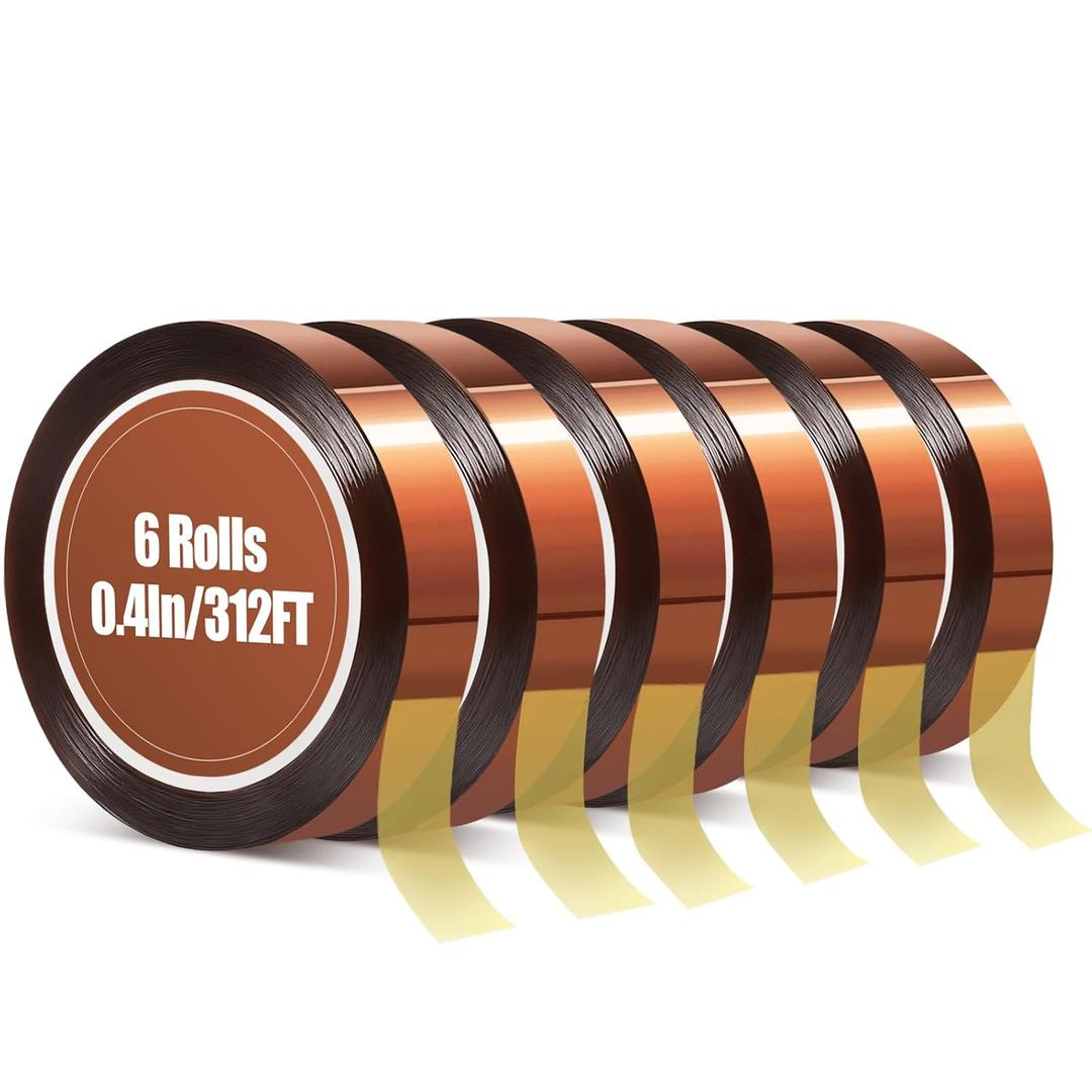 Heat Tape, High Temperature Heat Resistant Tape for Sublimation, 6 Rolls 10mm*16m(52FT) Polyimide Heat Tape for Sublimation Press Vinyl, Soldering, Electronics, No Residue