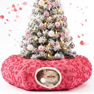 Novabright Valentines Day Cat Tunnel Bed 2.6ft x 2.6ft x 10in Pet Donut Tunnel Foldable Pet Cave Toy Valentine Style with Heart Patterns for Indoor Cats for Small Animals Kitten