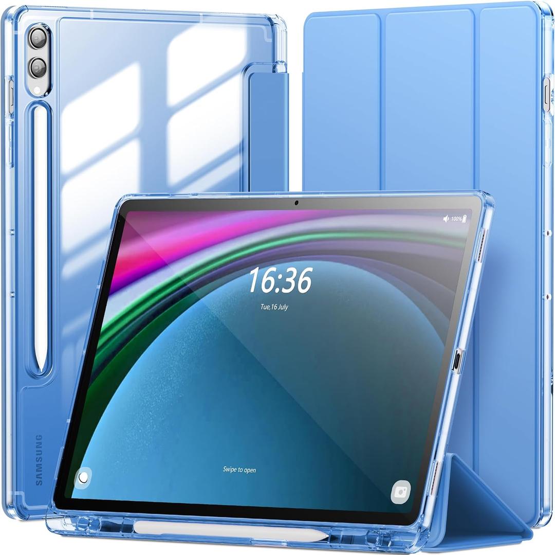 INFILAND Case for Samsung Galaxy Tab S9+ Plus / S9 FE+ Plus / S10+ Plus 12.4 Inch with S Pen Holder, Slim Clear Protective Cover Support Auto Wake/Sleep (Blue)