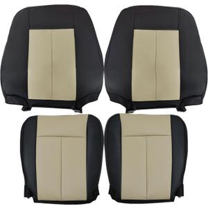 FZJDSD 4PCS Black and Tan 2-Tone Front Driver & Passenger Bottom & Top Back Non-Perforated Microfiber Leather Replacement Seat Covers Compatible with Ford Expedition Eddie Bauer Limited XLT 2007-2014