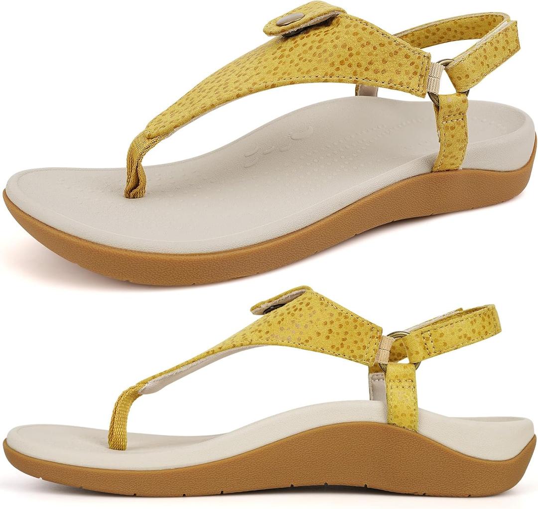 ERGOfoot Orthopedic Sandals for Women, Adjustable Thong Arch Support Flip Flops Stylish Dress Sandals for Standing All Day (8, Yellow)