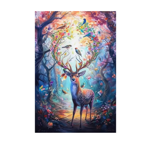Animal Diamond Painting - Fantasy Elk Art Kits, Full Diamond Decor Aesthetic Round Craft Kit, Colorful Cross Stitch Decoration for Adults Living Room Office Decoration 16x24 Inch Lucky Hope with Frame