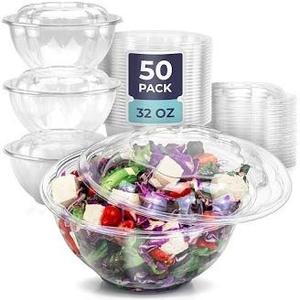 Bulk Clear Plastic Disposable Bowls with Lids Combo – 16oz Round Food Storage Containers for Meal Prep, Salads & Takeout – 50 Packs (50 Bowls & 50 Matching Lids)