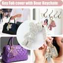 Cute Key Fob Cover with Rhinestone Bear Charm, Bling TPU Smart Key Case for Women, Compatible with Toyota 4Runner,Avalon,Camry Corolla Fortuner Highlander RAV4 LE (4-Button, Gold White)
