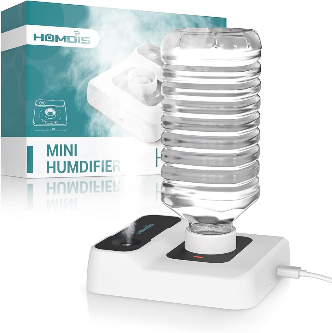 Portable Humidifiers for Travel, Small Mini Humidifier with Auto Shut-Off, Nightlight and Storage Bag for Hotel, Bedroom or Office, Plant Humidifier Indoor, White