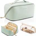 VLANDO Makeup Bag,Travel Toiletry Bag,Cosmetic Bag for Women PU Leather Portable Make up Bag for Skincare, Brushes & Travel Essentials-Mint Green