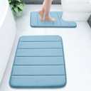 Buganda Bathroom Mat Set, 2 Piece Memory Foam Bath Mat and U-Shaped Toilet Rug, Machine Wash Dry, Soft Non Slip Absorbent Bath Rug for Bathroom, Shower and Tub (24" x 16"+24" x 20", Blue)