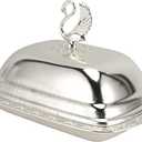 Gold Stainless Steel Gold Serving Tray, European Style Elegant Serving Platter Small Storage Fruit Tray, Eating Trays Metal Fruit Plate Table Decoration with Lid for Snacks Candies Desserts(Silver)