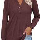 Women Button Down Henley Shirts V Neck Long Sleeve Fashion Dressy Casual Tops Trendy Blouses Loose Fit Tunic (M)