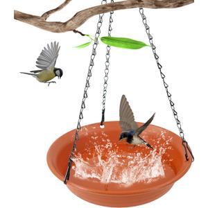 Hanging Bird Bath for Outside, Hanging Bird Water Feeder for Outdoor, Birdbath Bowl, Birdbaths for Outdoors Balcony Window Backyard Garden, Small Large Wild Birdfeeder Tray (10", Terracotta)