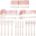 Youyole 150 Pcs Pink Plastic Silverware Set Disposable Flatware Christmas Silverware Includes 50 Forks 50 Spoons 50 Knives Glittery Plastic Cutlery Pink Utensils Set for Birthday