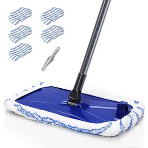 Microfiber Dust Mop for Floor Cleaning, Hardwood Flat Dry and Wet Mop with 5 Reusable Mop Heads for Wood, Laminate, Tile Floor (51H)