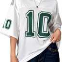 Verdusa Women's Oversized Jersey Shirt Graphic Tees V Neck Short Sleeve Vintage T Shirts (White, S)