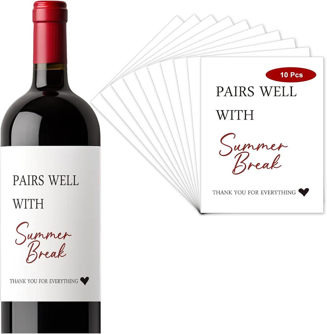 5 x Set of 10 Pairs with Summer Break Wine Lables,Funny Teacher Gifts for Women, Teacher Gifts Wine Sticker, Teacher Retirement Appreciation Birthday Gifts Wine Bottles Gifts, Wine Lables for Teacher