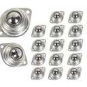 HLMOptimo 1” Rolling Ball Transfers 16 pcs, Universal Transfer Bearings of 400 Lbs Load Capacity, Two-Hole Flange Mounted Roller Bearings for Conveyor Transmission Furniture Wheelchair