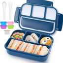 QQKO Bento Box Adult Lunch Box, Lunch Containers for Adults Men Women, Kids Lunch Boxes for School with 4 Compartments, Sauce Container, Utensils and Muffin Cups, Navy
