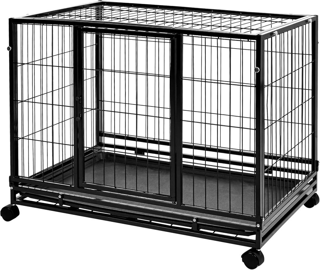 Amazon Basics - Portable Heavy Duty Stackable Dog & Pet Kennel with Tray, Black, 24.0"L x 28.0"W x 37.0"H (37.0"L x 24.0"W x 28.0"H)