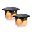 Kemeco Solar Post Cap Lights for 4x4 Posts, 2 Pack Warm White LED Solar Powered Waterproof Black Deck Fence Cap Lights for Wooden Vinyl Post
