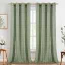 Jinchan Boho Curtains Linen Blend Curtains for Living Room Farmhouse Sage Green Drapes 108 Inches Long for Bedroom Semi Sheer Drapes Geometric Striped Printed 2 Panels Set (50"W x 108"L (Pack of 2))