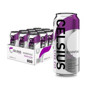 CELSIUS Essentials Sparkling Grape Slush, Sugar Free Performance Energy Drink, Can, 16 Fl Oz (Pack of 12) (EXP 04/01/28)