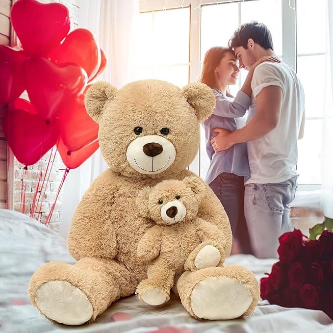 MorisMos Mom and Baby Giant Teddy Bear, 39inch Soft Large Teddy Bears Stuffed Animal Plush for Baby Shower, Tan (Light Brown)