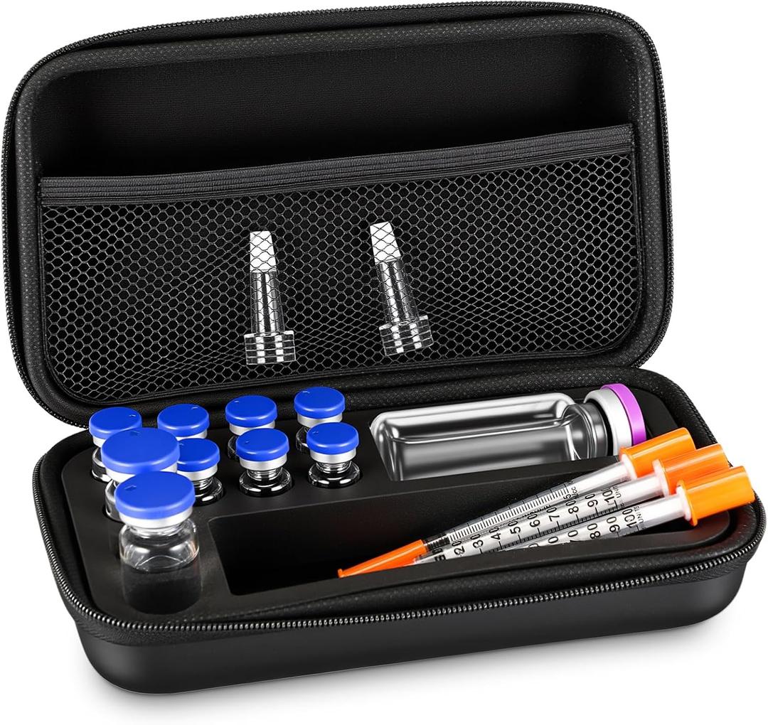 Peptide Case for 8 x 3ml + 2 x 10ml + 1 x 30ml Bac Water & Holds Vial Case for Peptide Vials Glp1, 3 ml Vial Storage, Fridge Freezer Travel Injection Travel Kit, with Mesh Pocket(Only Box)