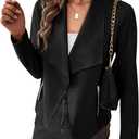 PRETTYGARDEN Women's Faux Suede Jackets 2026 Fashion Fall Clothes Long Sleeve Open Front Cropped Coat Outwear (Medium, Black)