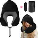 Hooded Travel Neck Pillow, Soft Travel Pillow with Earplugs & Eye Mask U Shaped Memory Foam Neck Pillow with Hood for Airplane, Office, Cars Sleeping Rest(Black)