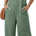 Dokotoo Women's Baggy Overalls 2026 Wide Leg Jumpsuits 3D Floral Pants Casual Loose Sleeveless Rompers with Pockets, Green, Small
