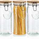 kitchentoolz Glass Storage Canister with Airtight Clasp Lids - Set of 3 Mason Jar Storage Containers for Cereal, Coffee & Rice - 56 Ounce Pantry Organizing Canister Set