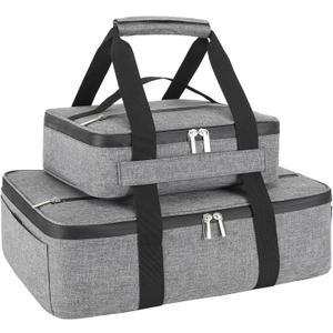 Insulated Casserole Carrier for Hot or Cold Food, Fits 8"-15" Baking DishThermal Food Carrier Bag, Lasagna Lugger Tote for Potluck Parties/Picnic/Cookouts/Lunch, Grey2 Pack