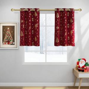 NICETOWN 2 Panels Christmas Cafe Curtains 29 x 24 Inch, Red Small Tier Curtains for Kitchen, Bathroom, Grommet Drapes for Home Decor - Christmas Style Decoration for Festive Atmosphere Creating