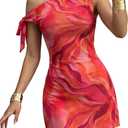 Acelitt Womens Summer Floral Off Shoulder Dress (Orange, M)