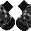 EXPAWLORER Anti Slip Dog Socks to Prevent Licking Paws, Dog Shoes for Hot Pavement, Dog Booties for Small Medium Large Senior Dogs, Traction Control Boots & Paw Protectors for Hardwood Floors (Black Grey Plaid)