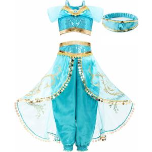 Funna Costume for Girls Princess Kids Dress Up Outfit Party Supplies Blue, 5-6 Years