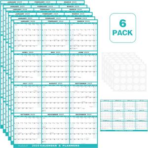 6pcs 24" x 36" 2026 Wall Calendar, Folded Wet & Dry Erase Wall Calendar 12 Month, Annual Yearly Planner Yearly Laminated Calendar 2026 Horizontal/Vertical, with Julian Dates