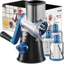 Geedel Rotary Cheese Grater, Kitchen Mandoline Vegetable Slicer with 3 Interchangeable Blades, Easy to Clean Rotary Grater Slicer for Fruit, Vegetables, Nuts (Black)