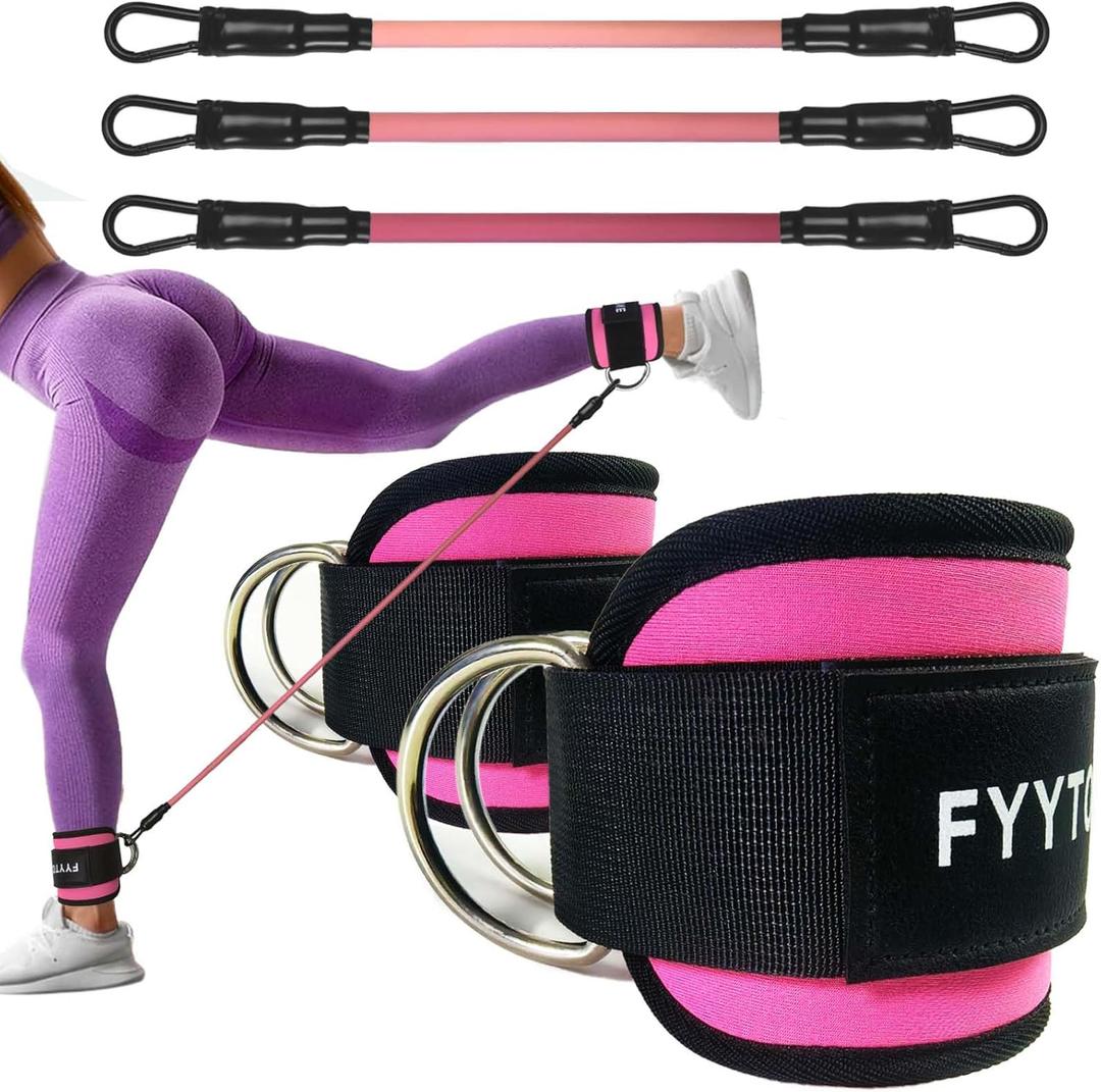 Ankle Resistance Bands with Cuffs, Women Workout for Home Gym, Glutes Exercise at Home, Ankle Strap for Cable Machines Women, Shaping The Perfect Butt. (Pink)