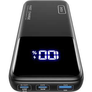 INIU Power Bank, 20000mAh 65W Compact USB C Laptop Portable Charger, PD QC Fast Charging 3-Output Battery Pack, Travel Charger for Laptop MacBook iPad Tablet Steam Deck iPhone 16 15 Samsung S22