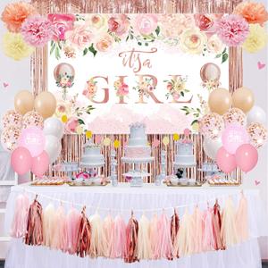 Baby Shower Decorations for Girl, Floral Theme Girl Baby Shower Balloons, It Is A Girl Backdrop Sign for Gender Reveal Party Supplies