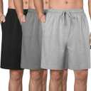 3 Pack Mens Cotton Pajama Shorts Soft Comfortable Lounge Shorts with Drawstring & Two Pockets Sleep Bottoms for Men (Large, Black, Gray, Light Gray)