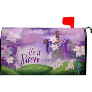 Easter He is Risen Mailbox Cover - Magnetic Standard Size 25.5 x 21 Inch Spring Purple Flowers Decorative for Home Outdoor Garden