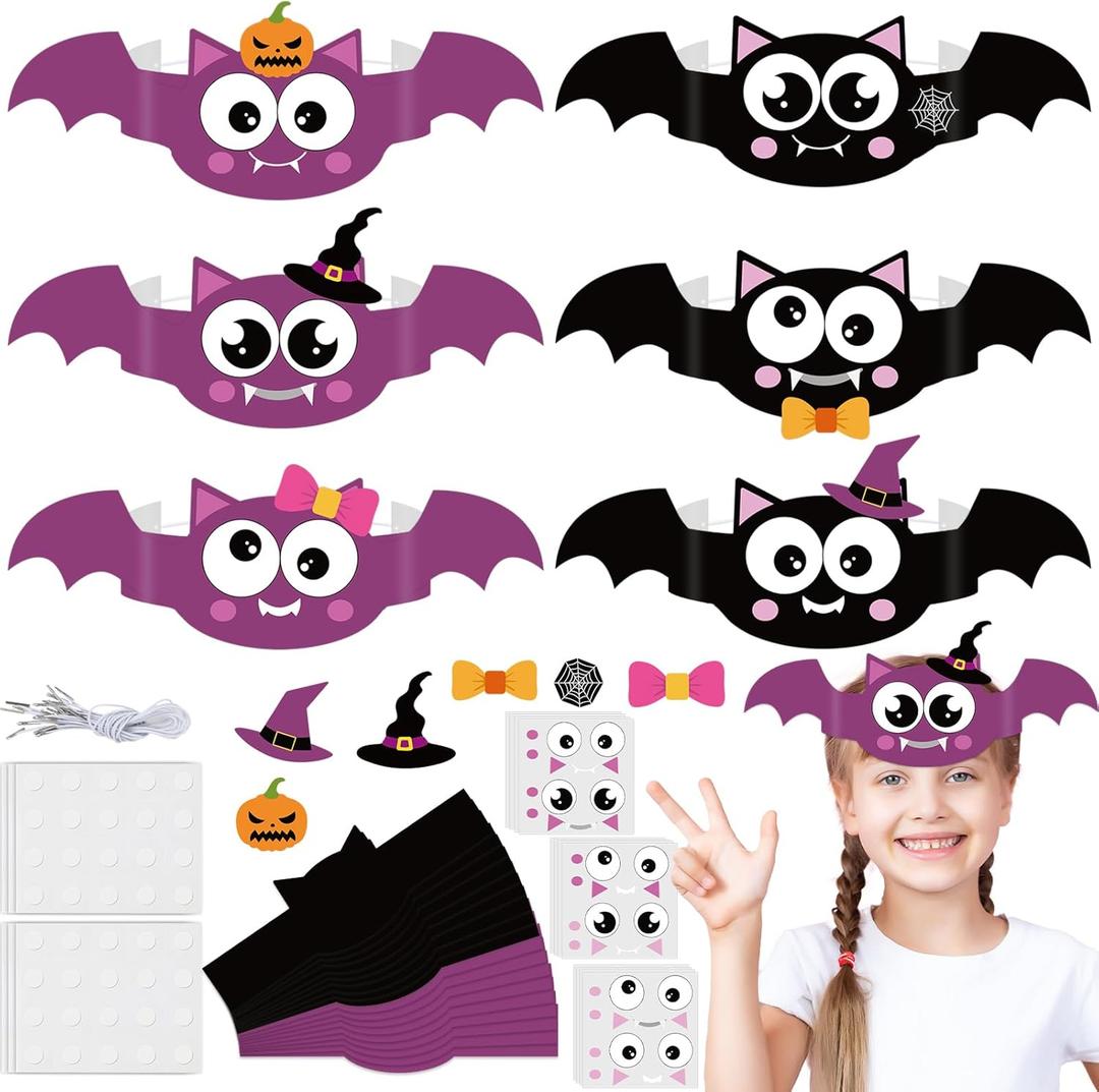 24 Sets Halloween Bat Paper Headband Crown Craft Kits Bat theme Paper Crown Making Kit Easy DIY Art and Craft Crown Hats Halloween Party Supplies for Kids Classroom Activities & School Parties