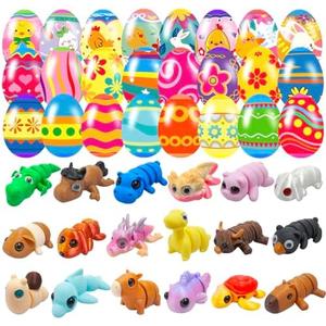 Cherislpy 18 Pcs Easter Eggs with 3D Print Animal Prefilled Easter Eggs with Toys Inside Easter Egg Fillers for Kids Boys Girls Easter Basket Stuffers Party Favors Easter Egg Fillers
