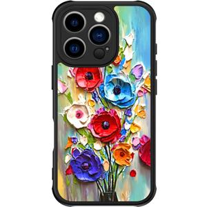 FUNMIKO Case for iPhone 16 Pro - Wireless Charging & Military-Grade Protection - Wildflower Design for Women Girls, Non-Slip Matte Cover Shock-Absorbing Corners - Abstract Flowers
