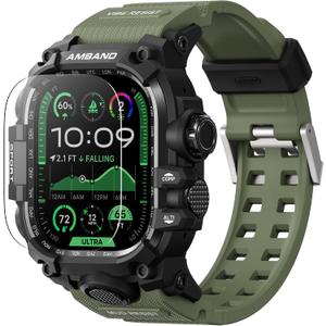 amBand Rugged Case with Band for Apple Watch Ultra 3/2/1 49mm, M3 Military Grade Shockproof Cover, Includes Screen Protector Kit, Tactical Band for Men - Compatible with iWatch Ultra, Army Green