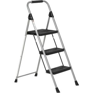 Amazon Basics Folding 3 Step Portable Ladder with Wide Anti-Slip Pedal, Black