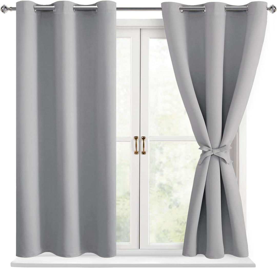 Hiasan Short Blackout Curtains for Bedroom - Thermal Insulated & Light Blocking Window Curtains for Living Room, 2 Drape Panels Sewn with Tiebacks, Turquoise, 42 x 45 Inch