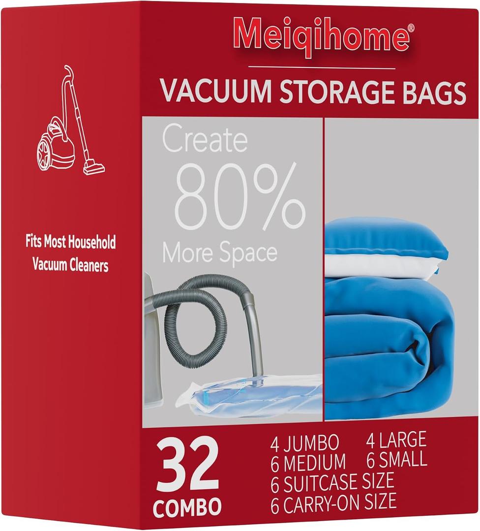 MEIQIHOME Vacuum Storage Bags, Space Saver Sealer Bags,Vacuum seal bags for clothing, Pillows, Comforters, Blankets, Bedding,Travel,32 COMBO