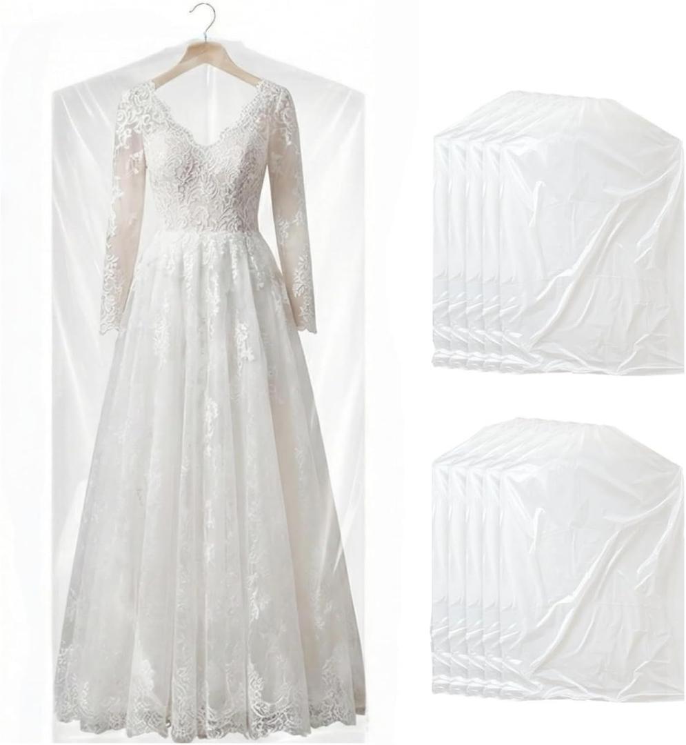 10 Pack Garment Bags for Hanging Clothes, Dry Cleaner Bags Plastic Clear for Clothes Cover, Hanging Clothes Storage for Long Dresses Skirt Coat Suit Shirt Jacket (L/24 x 59 Inch)